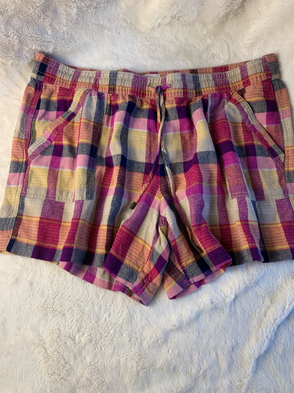 St. John's Bay Plaid Athletic Shorts in Pink, Purple, Yellow